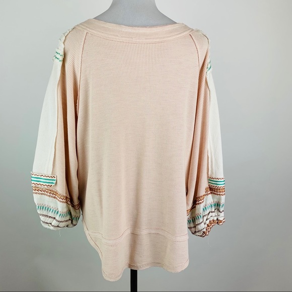 Free People Pink Thermal Patterned Sleeve Top - Picture 6 of 7